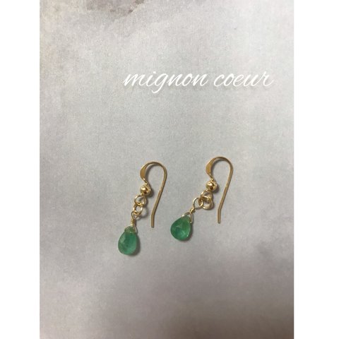 エメラルドピアス💎14kgf