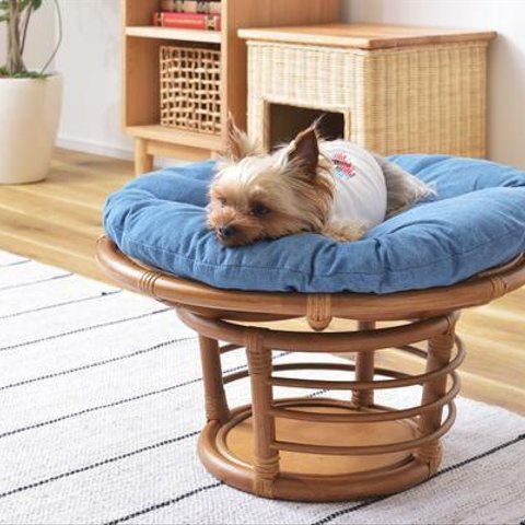 天然木（ラタン材） ペットベッド ラタン スツール 椅子 クッションセット 犬 猫 ペットハウス おもちゃ 木製 ペット用品