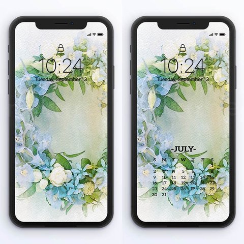 [ flower crown／リース] カレンダー付き／壁紙　待ち受け　お得セット　お得2023年7月-12月　スマホ壁紙