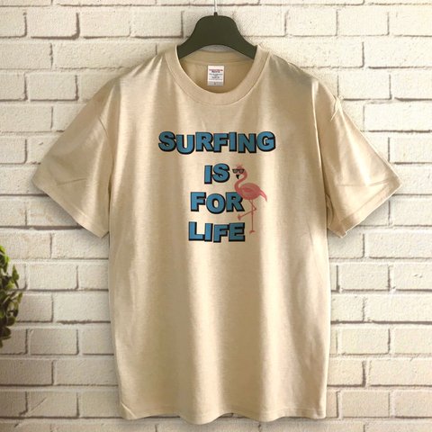 Surfing is for life / Flamingo サーフＴシャツ / BEIGE