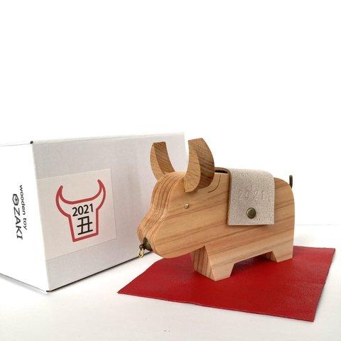 2021年限定☆縁起干支☆丑　01☆笑福開運☆一点物 wooden toy OZAKI