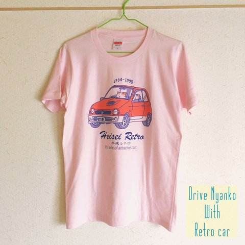 【ペアルックも出来る猫と旧車Tシャツ】ドライブニャンコwithアルトワークス（赤）