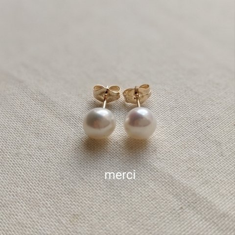 淡水パールのひとつぶピアス◆merci.14kgf.