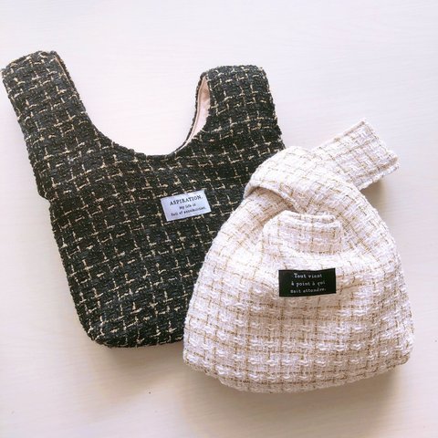 Knot bag＊ワンハンドルバッグ＊ツィードホワイト♡