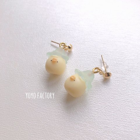 《再販》お花帽子のひよこちゃんピアス