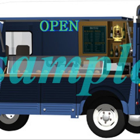 祭やオフィス街のキッチンカー移動販売車030 背景透明画像イラスト