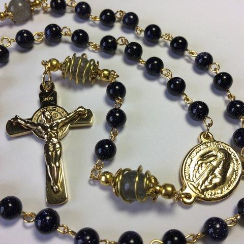 ロザリオ【１点物】(70)ラブラドライト＆ブルーサンドストーン パワーストーン 十字架 Rosary,Catholic,Prayer Beads,Holy,Healing,Relaxing