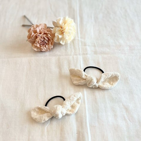 ＊2個セット＊　ヘアゴムセット　刺繍　ひな祭り　入園式　入学式