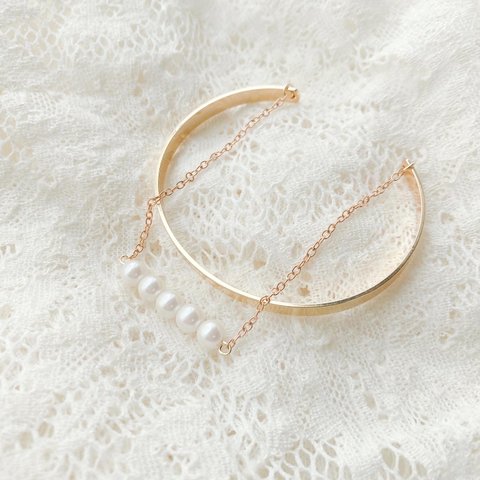 【A】シンプル pearl×gold 2連バングル 