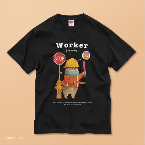 「WORKER 働くネコ。」」コットンTシャツ /送料無料