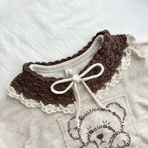 Baby&kids つけ襟【②brown×ivory】 cotton100%