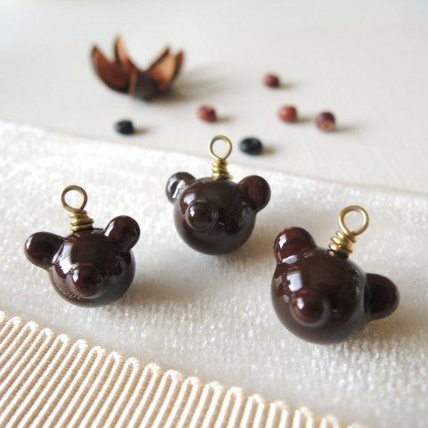 Bear Face Charm＊１PCS (col.ココア) テディベア ランプワークガラスビーズ チャーム