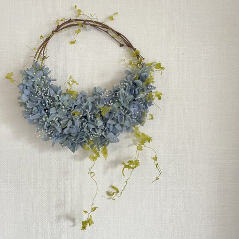 【新色】紫陽花とかすみ草のハーフリース　〜bluelime～