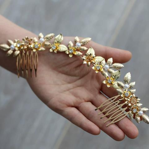 レトロ 金の葉の小さな花輪  髪をとかす  カチューシャ結婚式  ウェディング 飾り