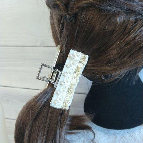 インド刺繍リボンのヘアクリップ