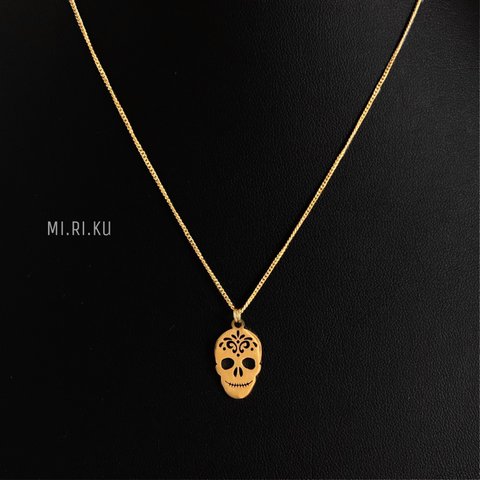 Mexican skull 💀ネックレス／サージカルステンレス チェーン(ゴールド)・ALLステンレス