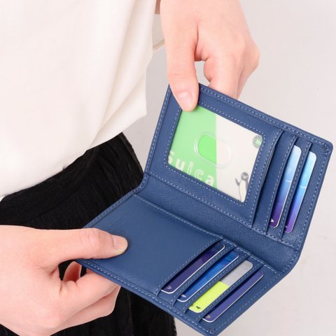 カードケース メンズ 本革 薄型 大容量 カード入れ スリム スキミング防止 二つ折り パスケース IC ID 免許証 9枚収納 / SLC4