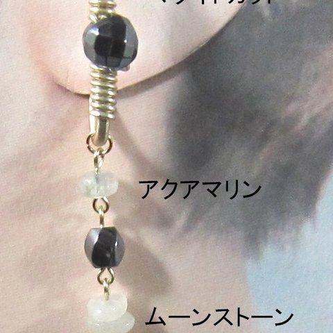 イヤーカフ▽ヘマタイト▽天然石mixチェーンGOLDハンドメイド