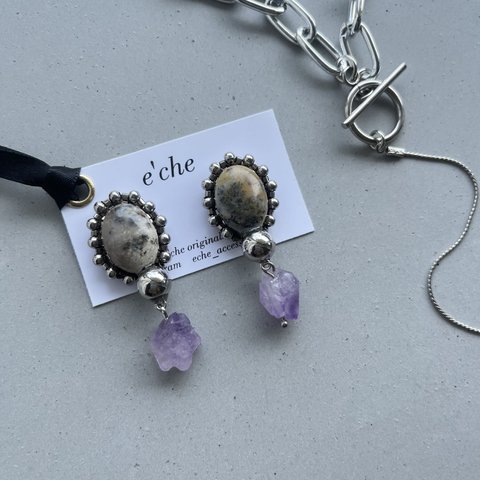 e’che beading collection amethyst *silver* earring ピアス/イヤリング
