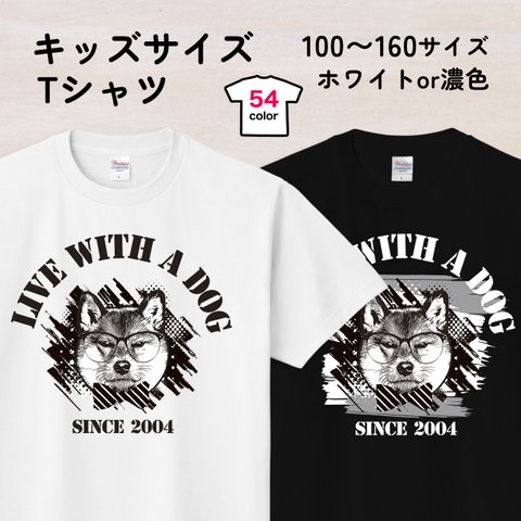 柴犬と英字のビンテージ風キッズTシャツ 100〜160サイズ（グランジ）