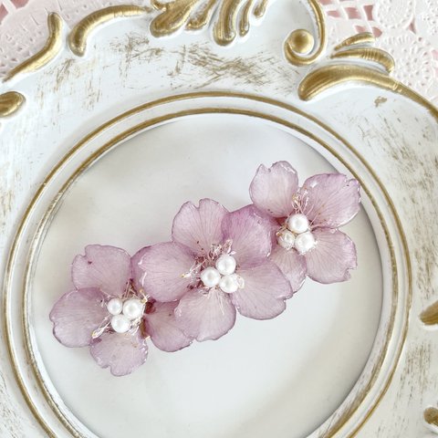 再販　河津桜のヘアクリップ　バレッタ　ドライフラワー　押し花　レジン　さくら　桜　本物