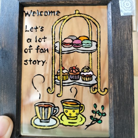 送料無料*ステンドグラス風フレーム*おうちカフェ・英国風・welcome･ハンドメイド♪  