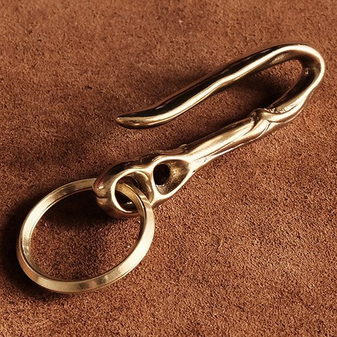 真鍮 飾りツリバリフック キーリング (アラベスク Sサイズ）：ダブルリング キーホルダー 釣り針 釣針 つりばり かぎ針 唐草模様
