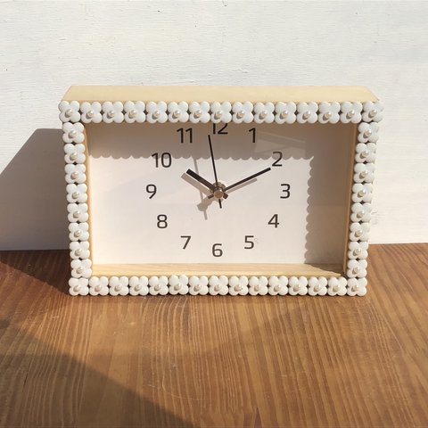 美濃焼の置き時計　壁掛け兼用　ホワイトパール