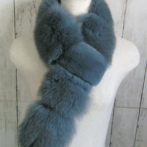 ¶ new antique fur ¶ ブルーグレーフォックス＆ラパンデザインショールマフラー
