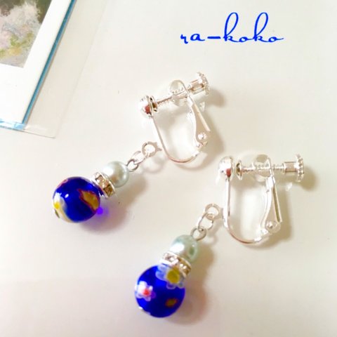 SALE⭐︎ ミルフィオリ風☆硝子の香水瓶  イヤリング/青