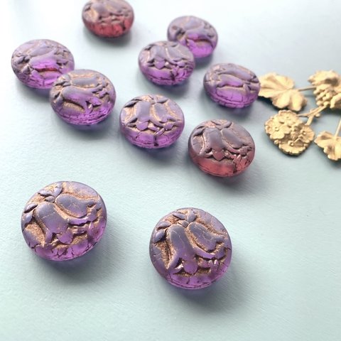 【1コずつ販売】JIRI＊IVANA#czech beads#チェコビーズ　bell 23㍉　grape/copper matte