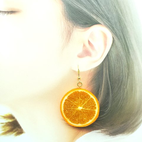 オレンジ（両面細工）大サイズ☆食品サンプルのフルーツピアス
