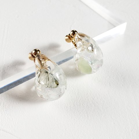 【※訳アリ】gloss natural stone drop 【green✕gold】イヤリング