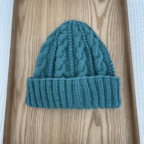 手編みのニット帽4.グリーン