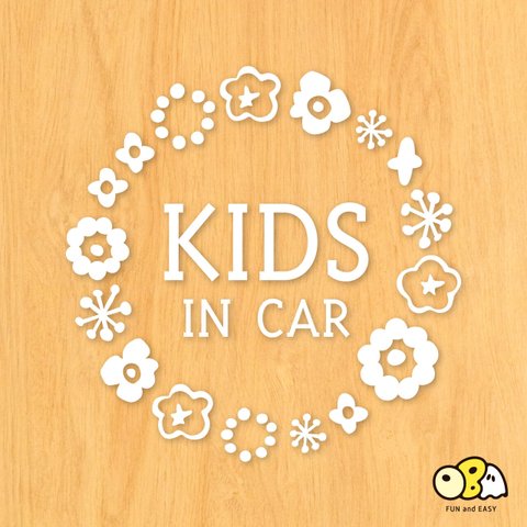 北欧柄 フラワー キッズインカー（サークルフレーム）/KIDS IN CAR カッティングステッカー カーステッカー