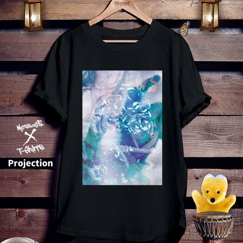 アートコラージュ黒Tシャツ「Projection」