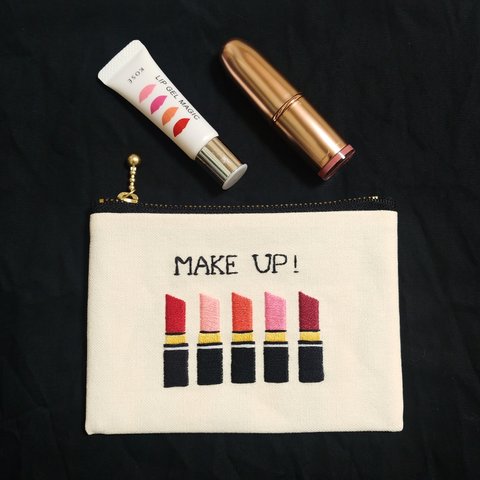 ミニミ二MAKE UP!刺繍ポーチ(キナリ)