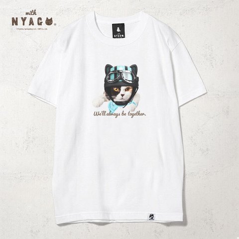 with NYAGO Tシャツ 半袖 猫 グラフィックシャツ tシャツ［ ライダー ブルー オスカー 三毛猫 1025 ］