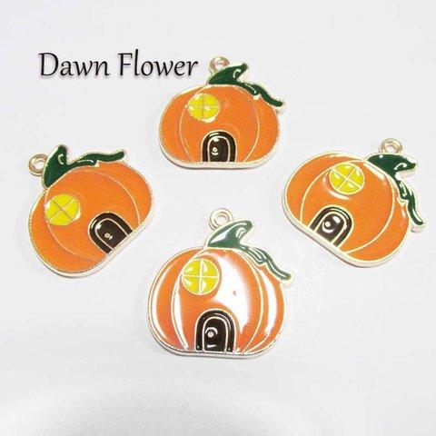 【D-0986】5pcs　かぼちゃの家　　21mm　オレンジ　チャーム　ハンドメイドパーツ