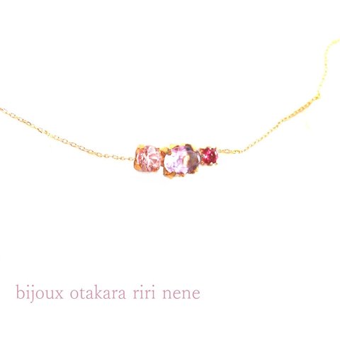 k10 Pink Spinel & Rubellite & Amethyst Necklace