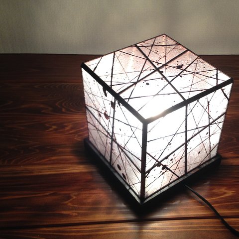 《送料無料》ステンドグラス 照明 Cube Light 〜和紙 II〜（茶）【在庫1点限り】