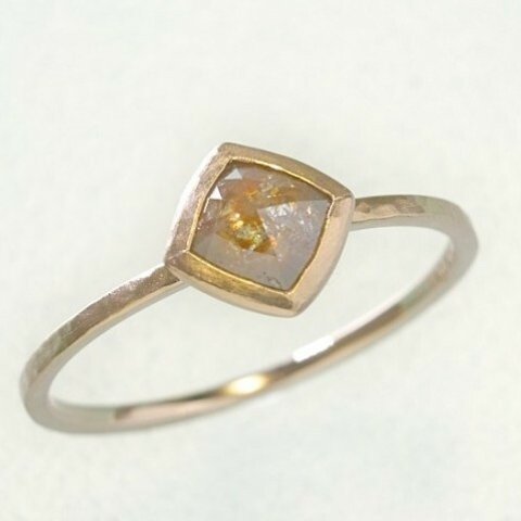 0.38ct オーガニック ダイヤモンド K14PG スタッキング リング『木苺』