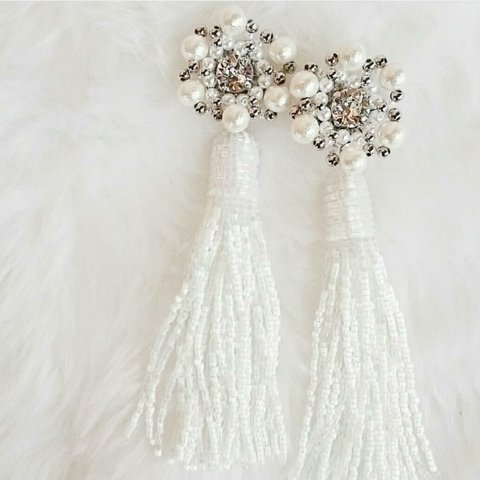 【再販】Pearl × Beads tassel earring（silver）