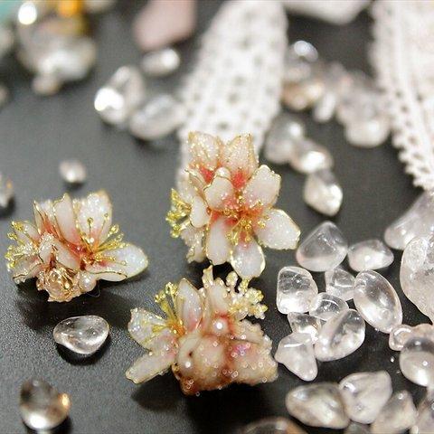 冬桜〇桜色Lサイズ〇ピアス・イヤリング【片耳ずつ売り】