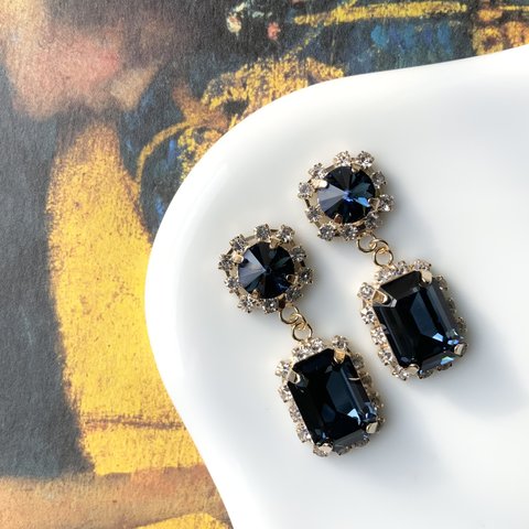 crystal velvet blue pierce/ earring