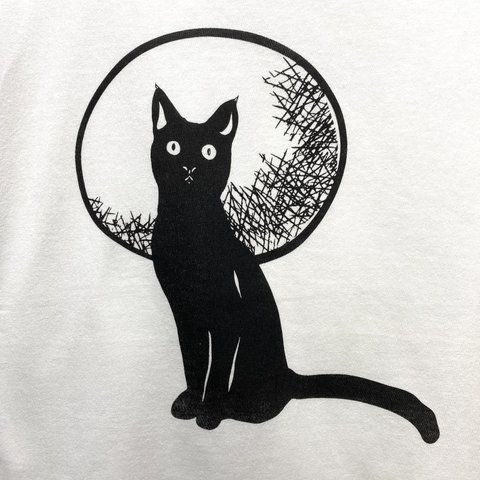 【黒猫と耳毛】Tシャツ ホワイト 綿100% シルクスクリーン ユニセックス