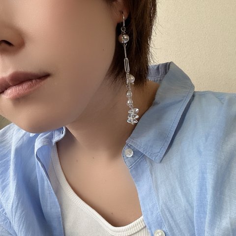 ✨🆕✨【haru】 ピアス／イヤリング　淡水パール　ピンクパール　シルバーアクセサリー　クリスタル　天然石アクセサリー　ロングアクセサリー