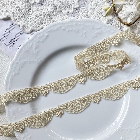 1m 繊細 ロココ調 花 フラワー ケミカルレース ブレード ベージュ BK240201 ハンドメイド 手芸 素材 材料