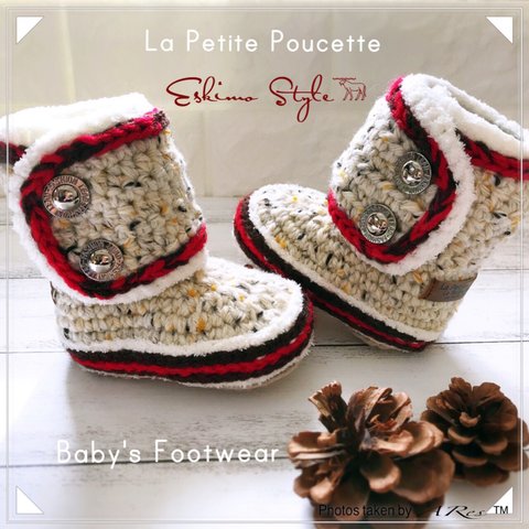 ✼Eskimo Style✻Tweed Ivory✻Baby boots/０歳～１歳のベビーブーツ/ルームシューズ