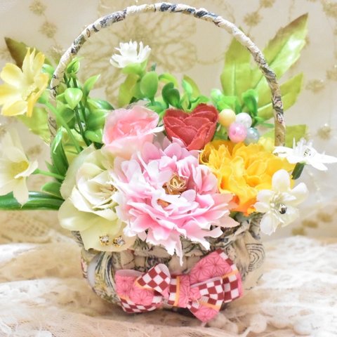 清楚でお淑やかなFlower  basket  着物　　『敬老の日』『お祝い』『贈り物』　『お誕生日』『お見舞い』『記念日』『いい夫婦の日』